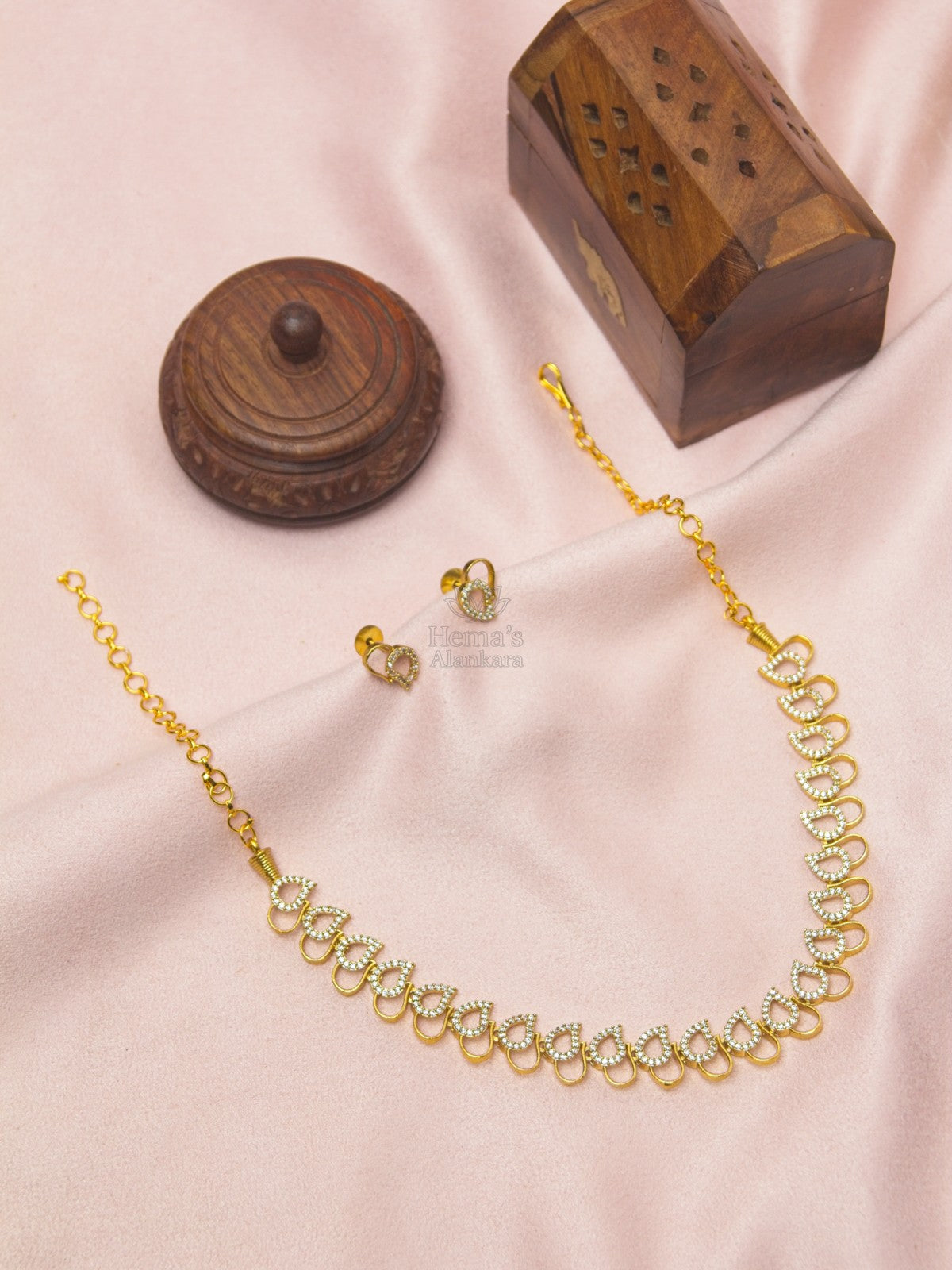 Gold Finish CZ Necklace with Matching Earrings