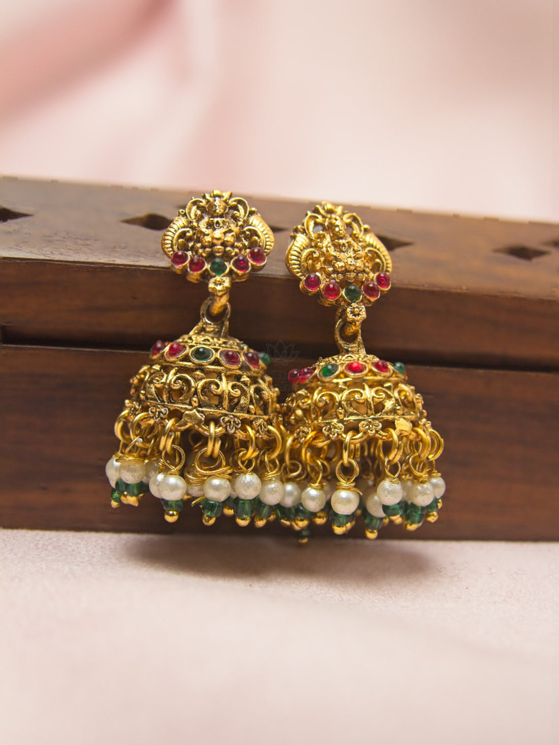 Emerald Heritage Crystal Beaded Long Haram Set with Jhumka Earrings