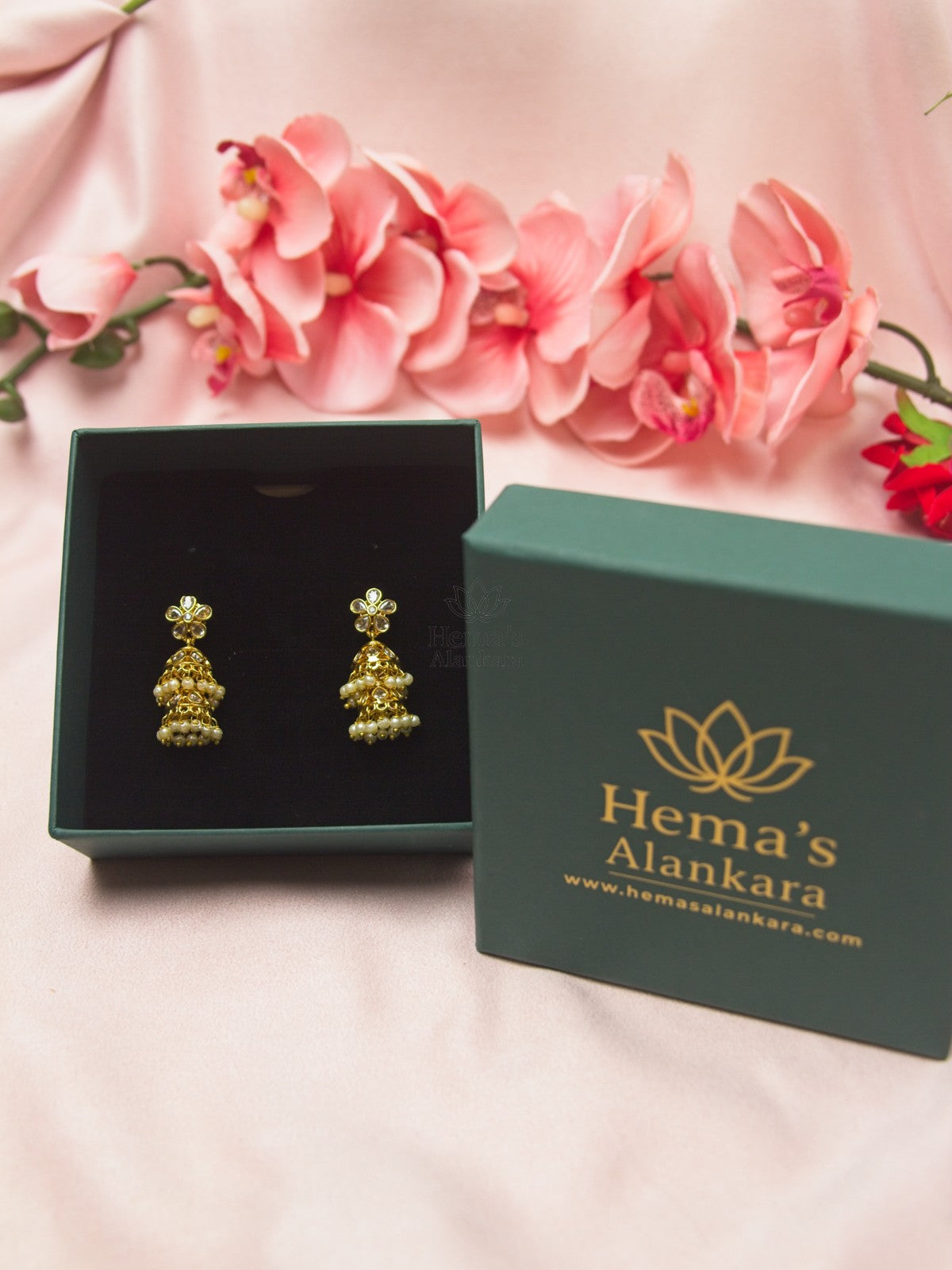 Antique Gold Kundan Pearl Double Layer Jhumka Earrings