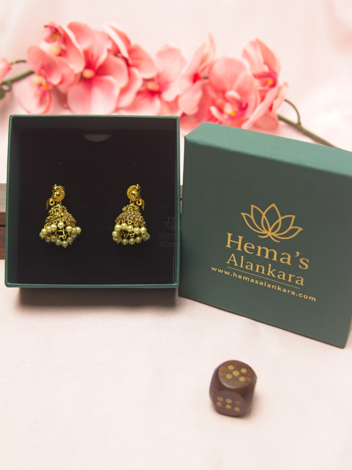 Antique Golden Peacock CZ Jhumka Earrings with Pearl Drops