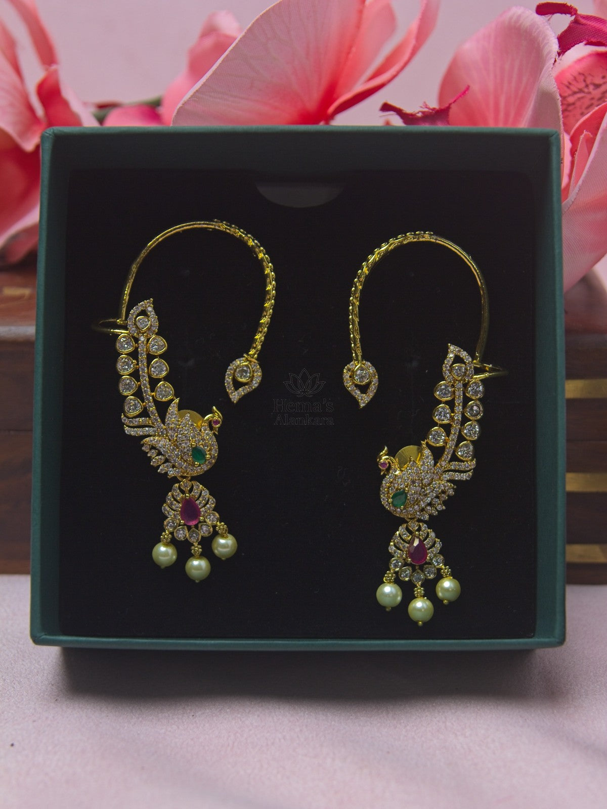 Gold-Tone CZ Peacock Ear Cuff Earrings | Statement Jewellery