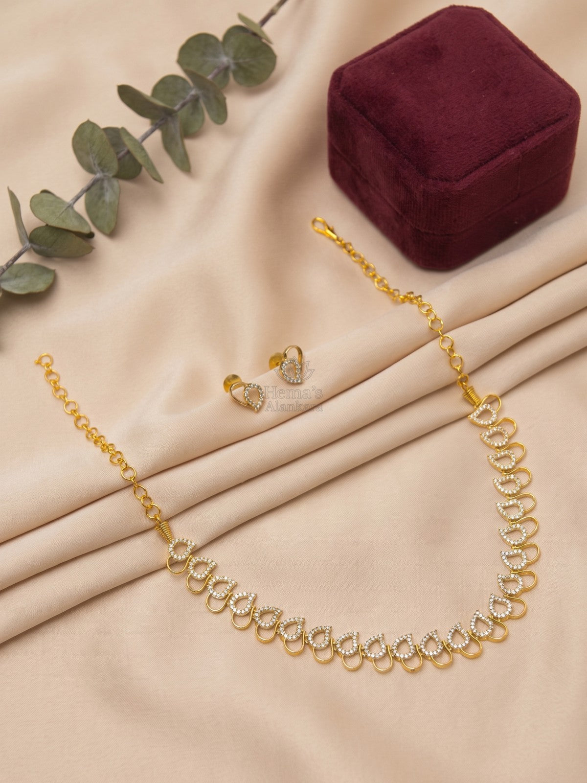 Gold Finish CZ Necklace with Matching Earrings
