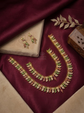 Antique Gold Bridal Multistone CZ Necklace Set with Matching Earrings for Weddings