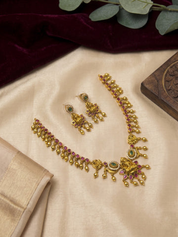 Antique Kemp Stone Lakshmi Necklace set with Earrings