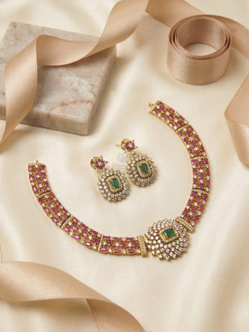 Emerald Royale Ruby Choker Necklace Set | Gold Finish Bridal CZ Jewellery for Women