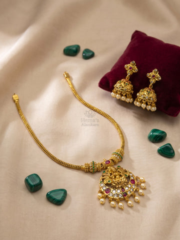 Antique Lakshmi Pendant Set with Jhumka Earrings