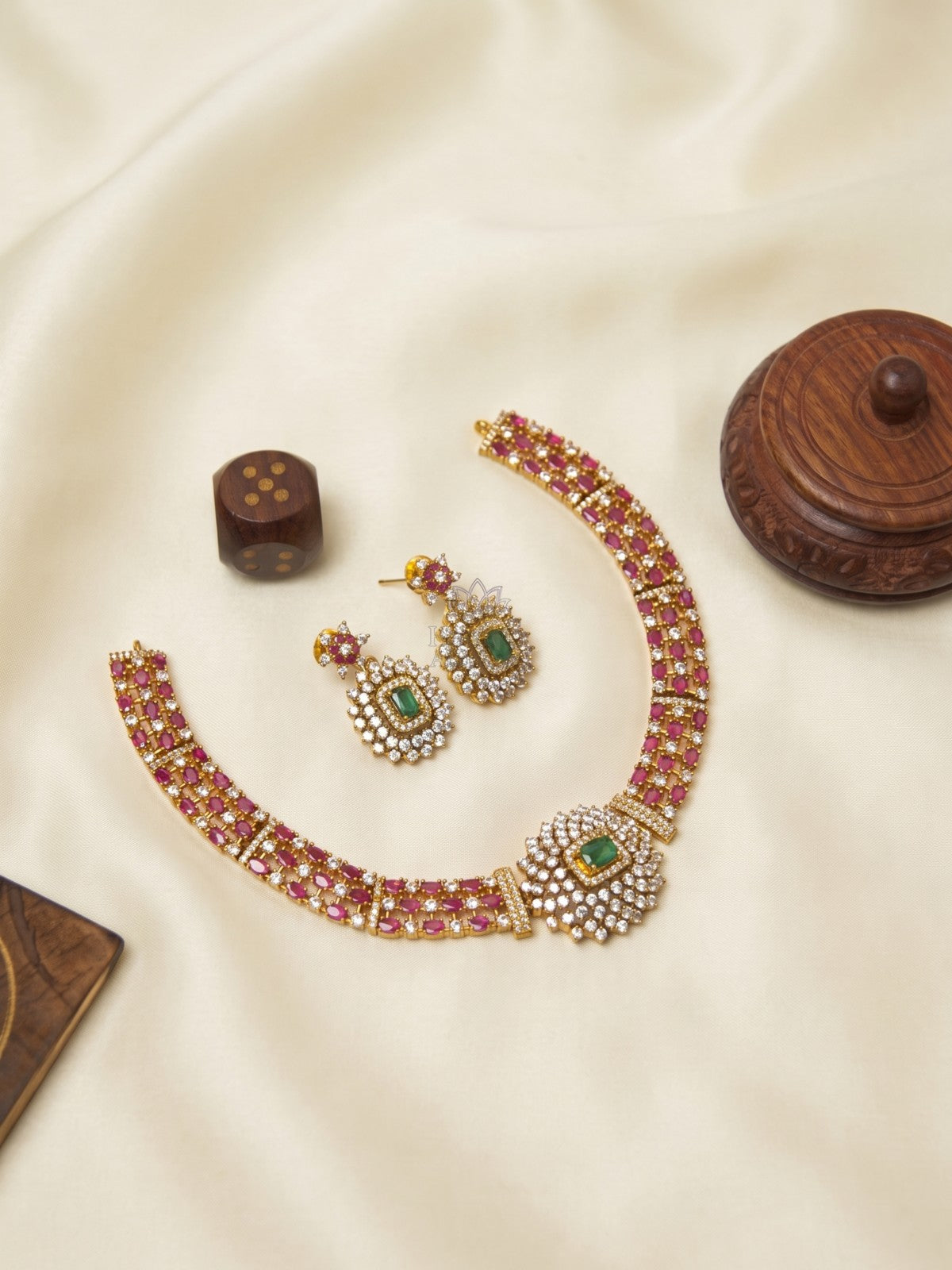Emerald Royale Ruby Choker Necklace Set | Gold Finish Bridal CZ Jewellery for Women