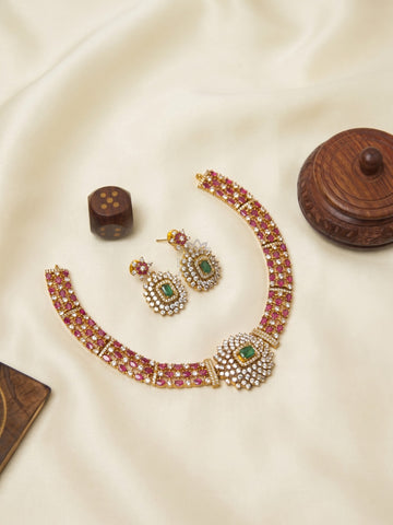 Emerald Royale Ruby Choker Necklace Set | Gold Finish Bridal CZ Jewellery for Women