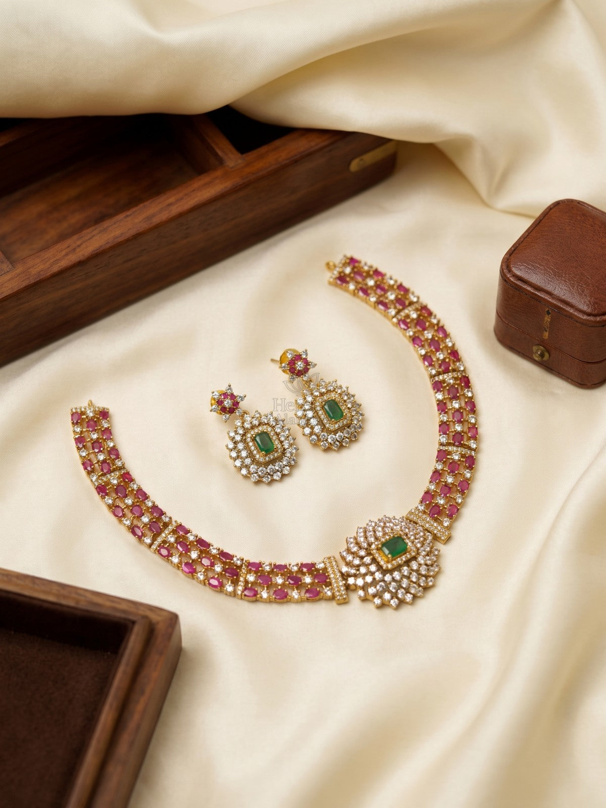 Emerald Royale Ruby Choker Necklace Set | Gold Finish Bridal CZ Jewellery for Women