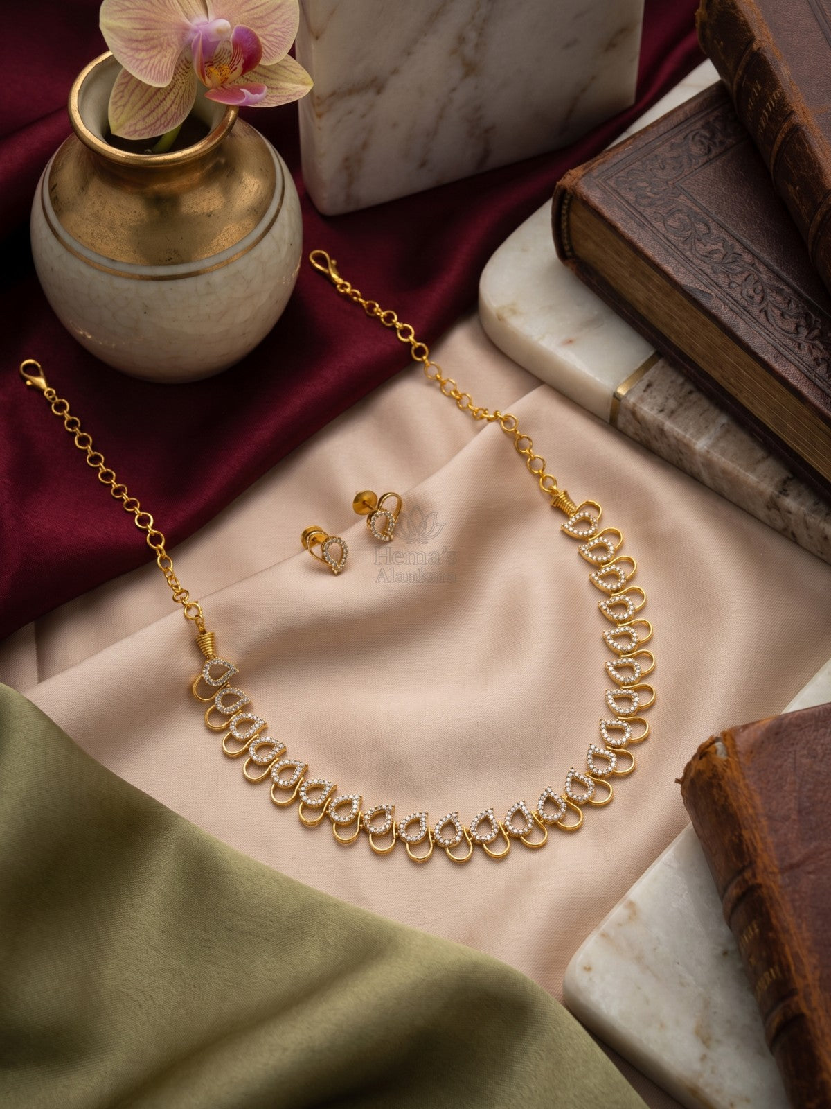 Gold Finish CZ Necklace with Matching Earrings