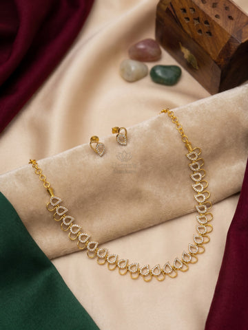 Gold Finish CZ Necklace with Matching Earrings