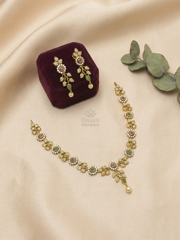 Spring Blossom Multicolor Necklace Set with Earrings
