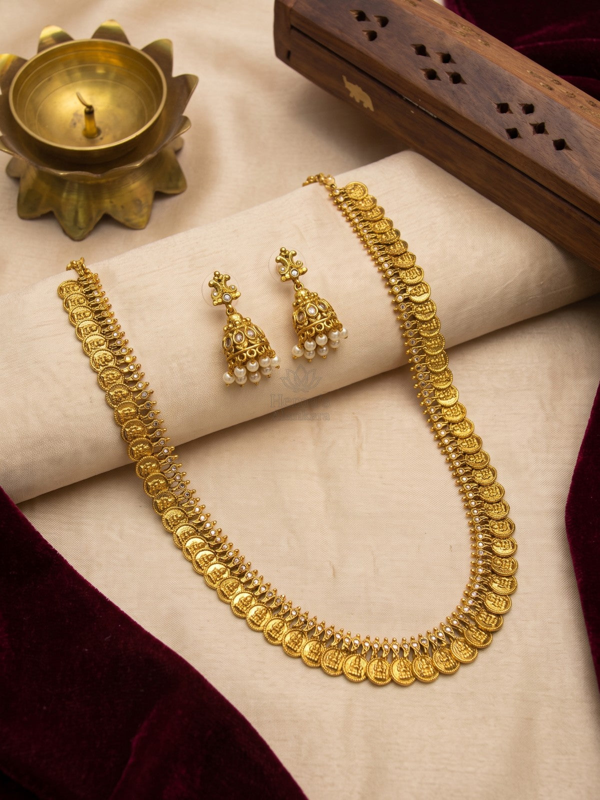 Antique Gold Coin Necklace with Jhumka Earrings