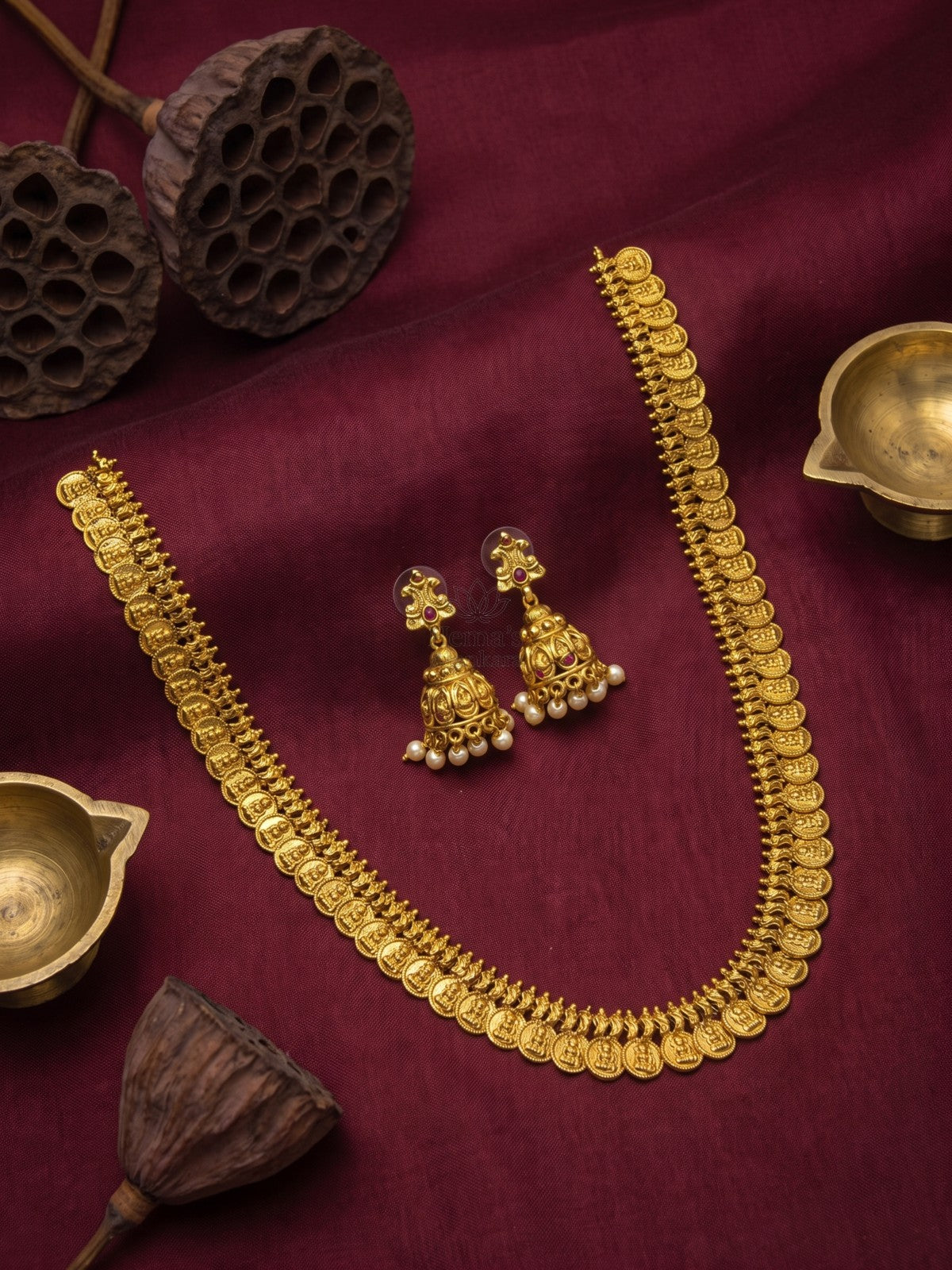 Antique Gold Coin Necklace with Jhumka Earrings