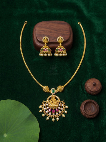 Aishwarya Lakshmi Pink Antique Set with colourful Jhumkas