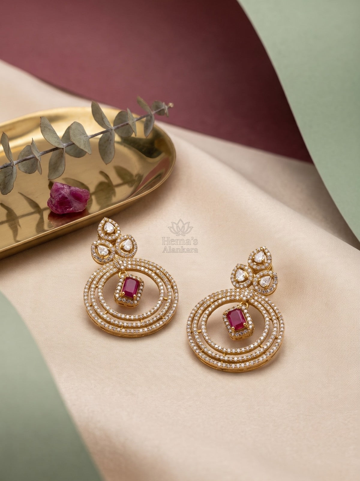Designer White CZ Circular Statement Earrings