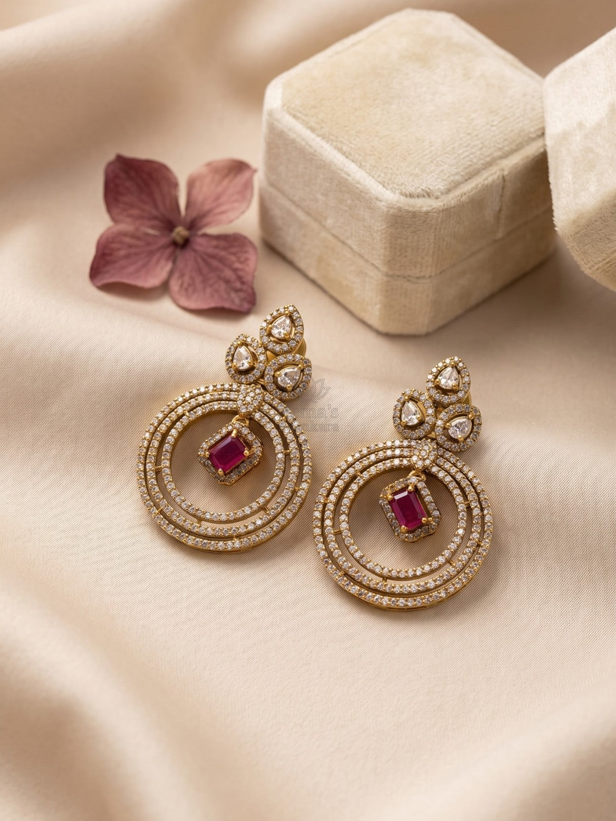 Designer White CZ Circular Statement Earrings