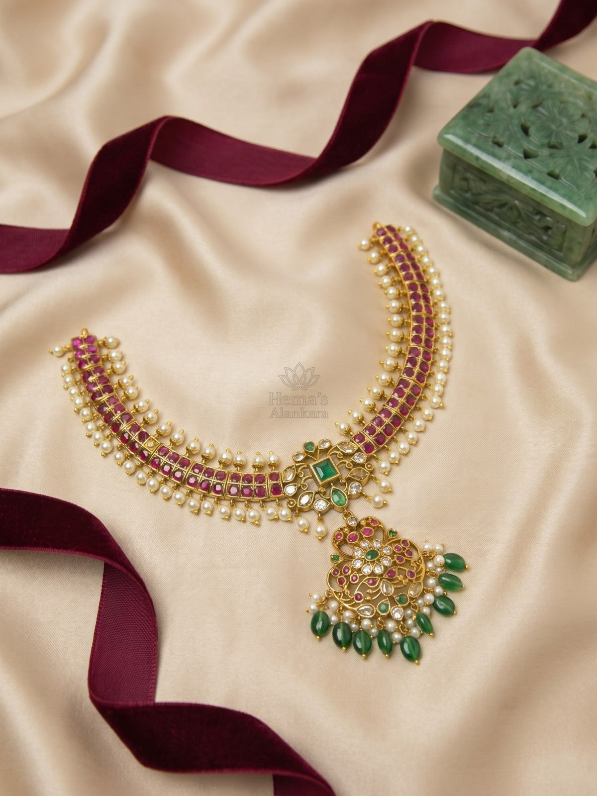 Ratna Kempu Addigai with Muthu Drops & Jhumka – Heritage Choker Set
