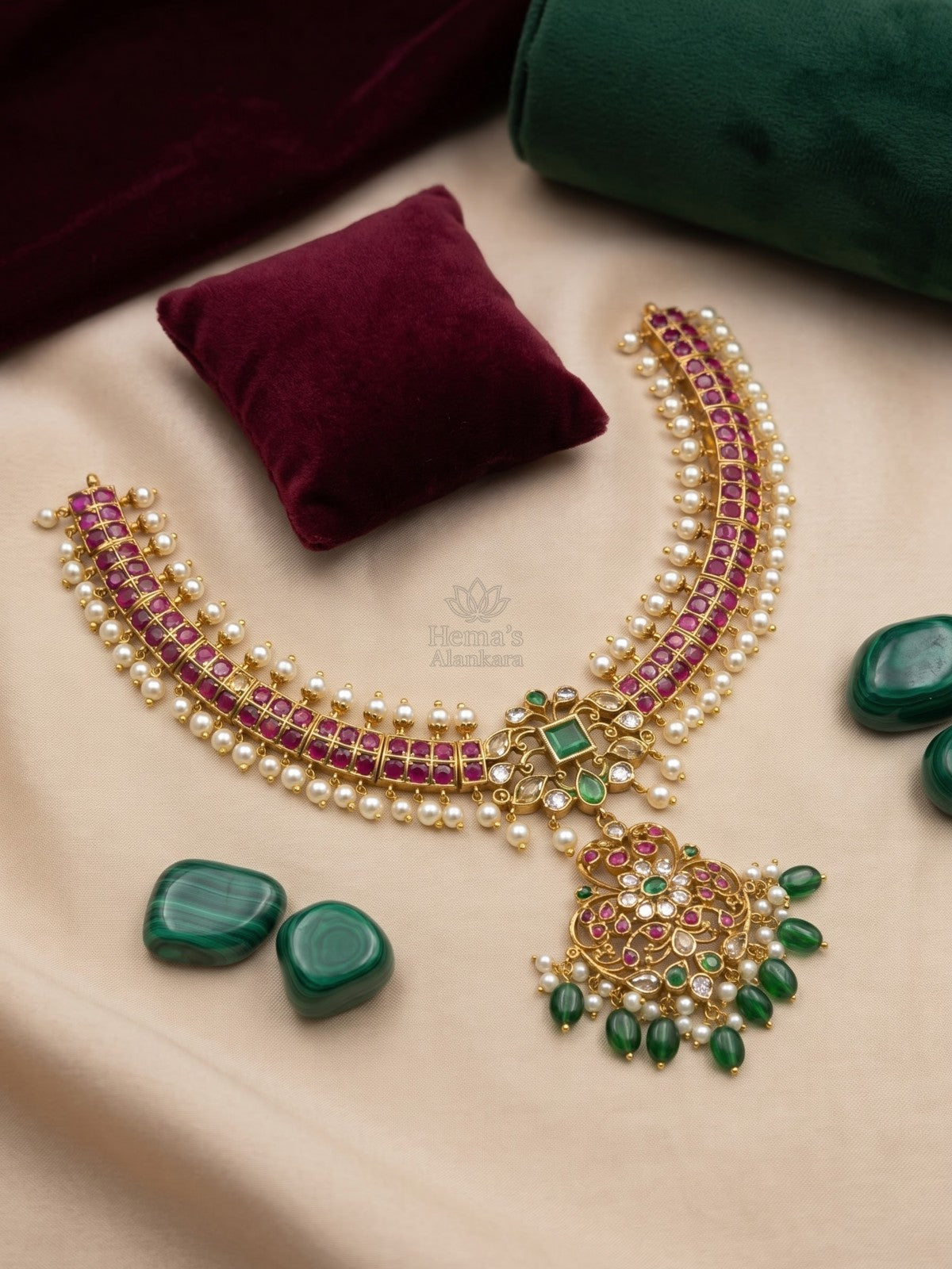 Ratna Kempu Addigai with Muthu Drops & Jhumka – Heritage Choker Set
