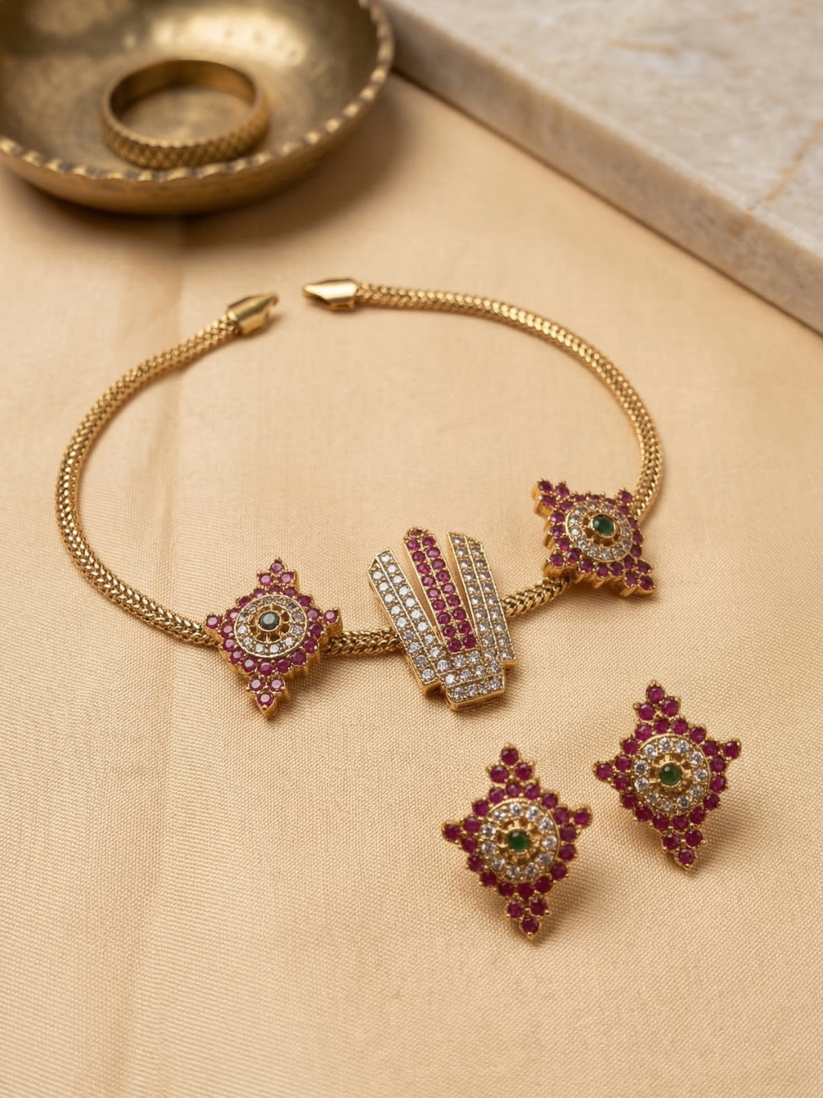 Venkateswara Nama CZ Choker Set with Earrings