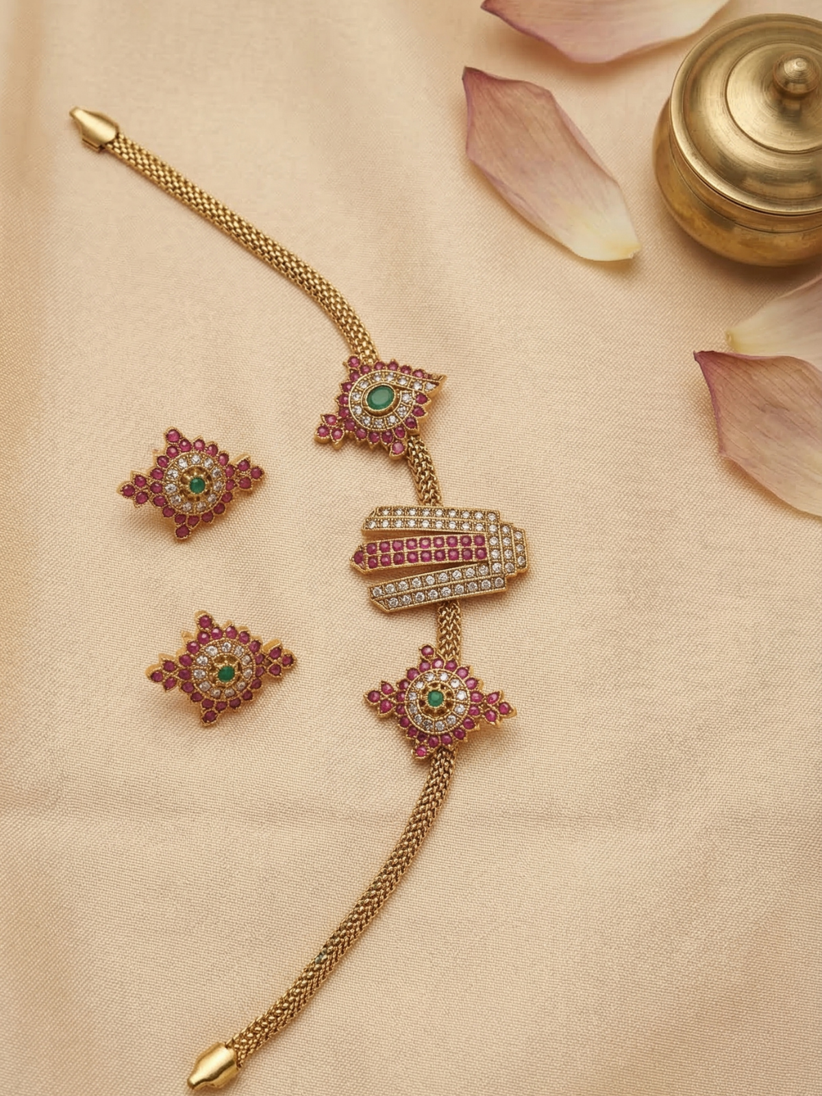 Venkateswara Nama CZ Choker Set with Earrings