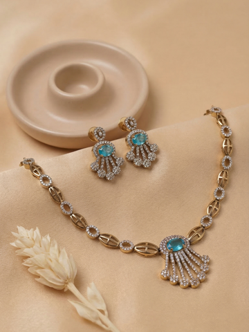Blue Stone Designer CZ Necklace Set with Earrings