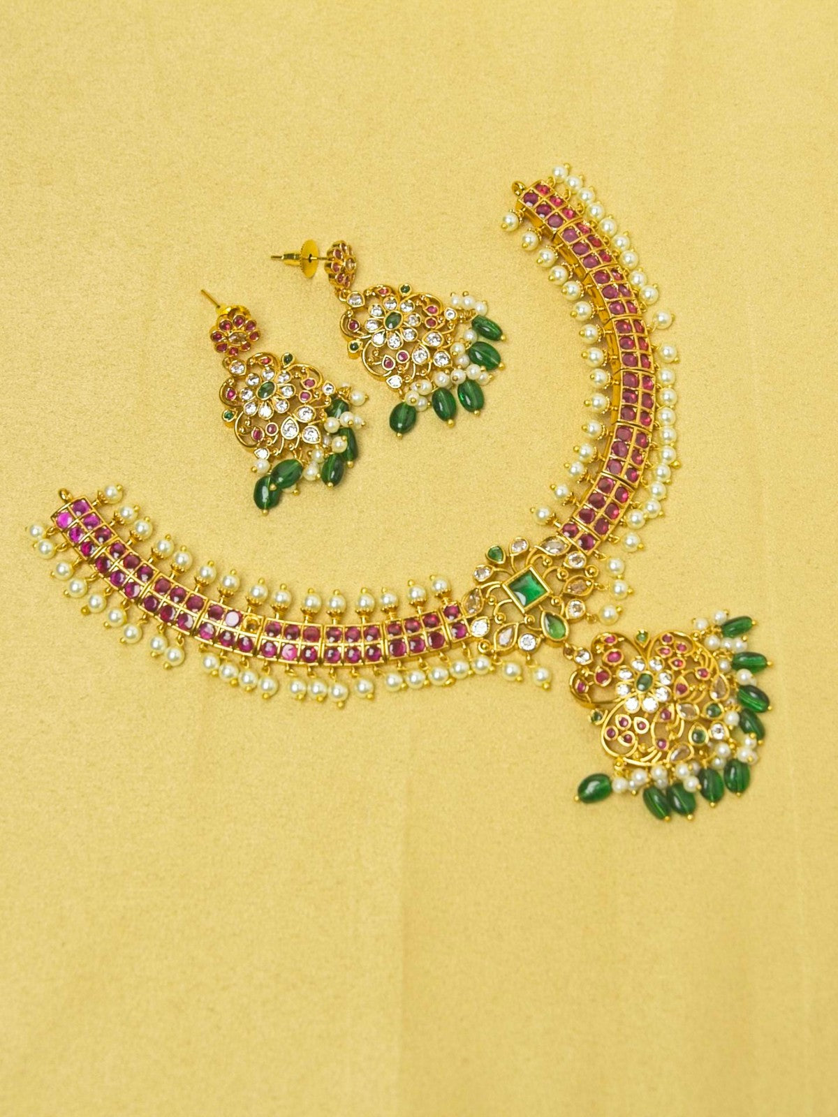 Ratna Kempu Addigai with Muthu Drops & Jhumka – Heritage Choker Set