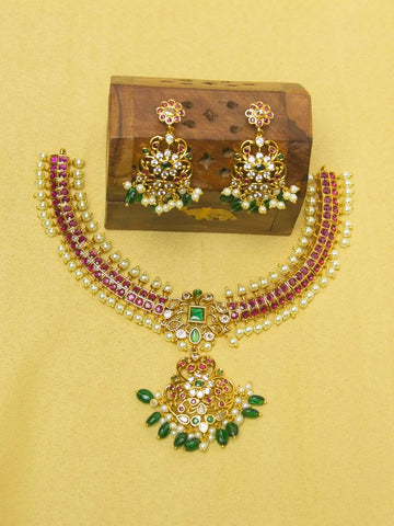 Ratna Kempu Addigai with Muthu Drops & Jhumka – Heritage Choker Set
