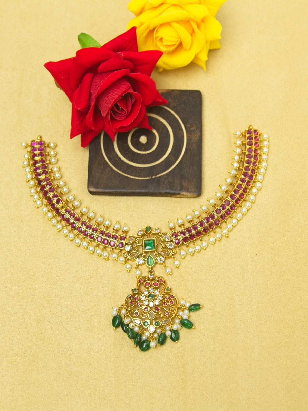 Ratna Kempu Addigai with Muthu Drops & Jhumka – Heritage Choker Set