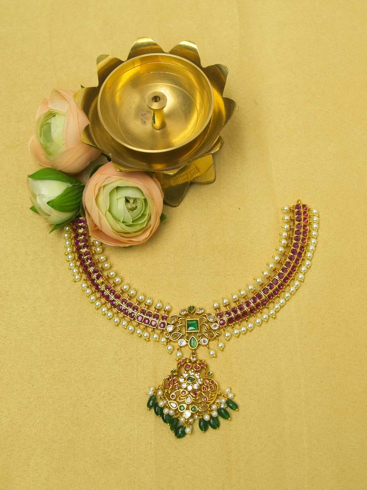 Ratna Kempu Addigai with Muthu Drops & Jhumka – Heritage Choker Set