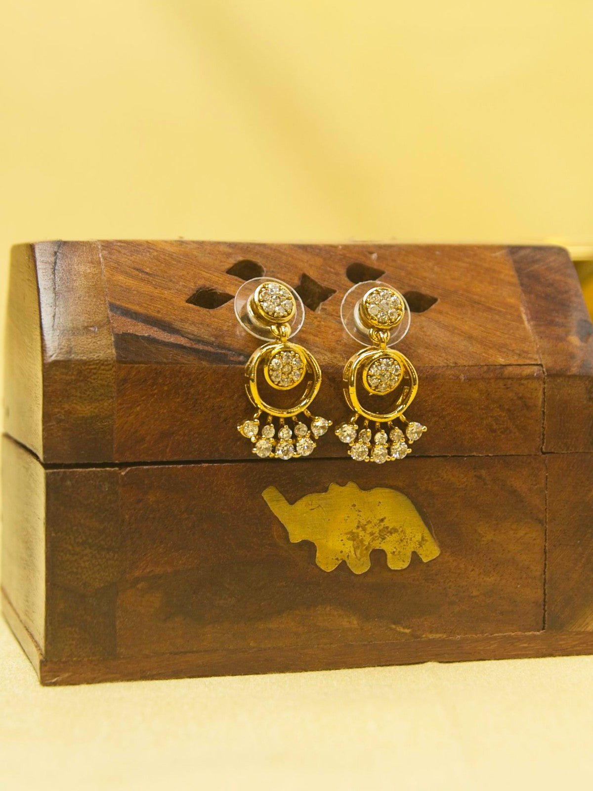 Chandra Ratna Necklace Set with CZ Stones & Drop Earrings-Circles of light, crafted in gold—where simplicity meets quiet elegance.