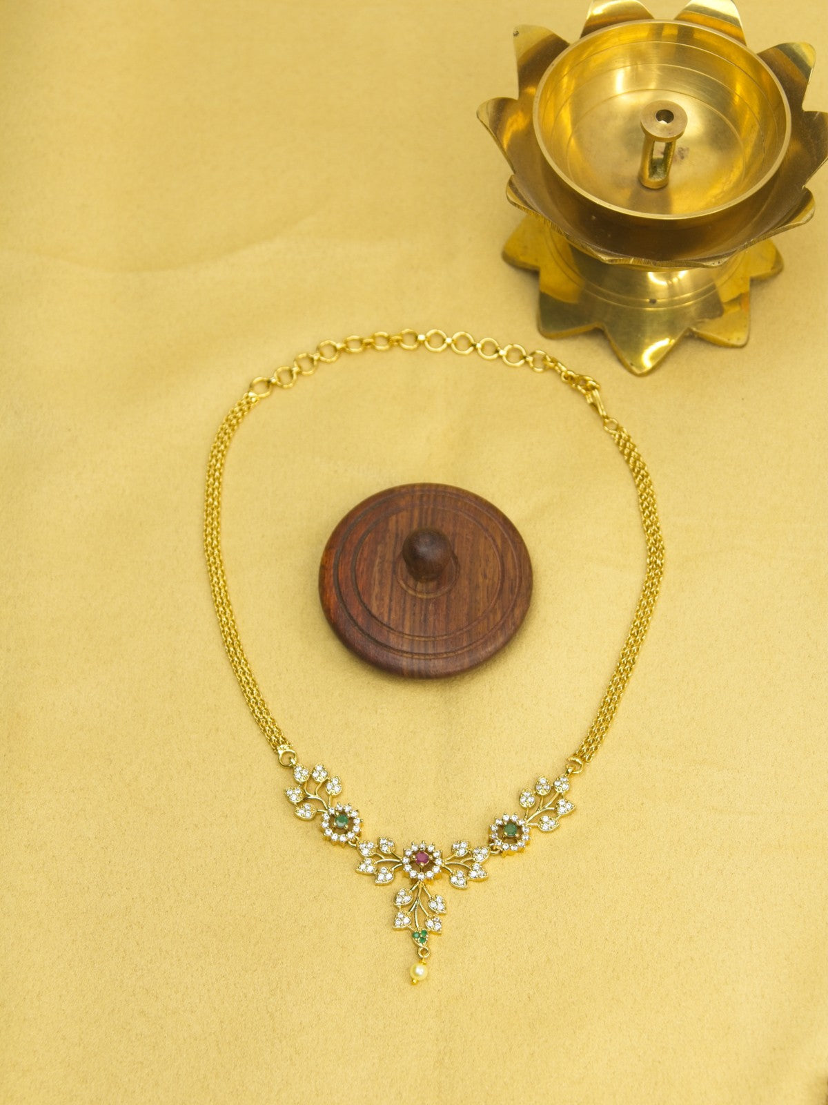 Floral CZ Necklace Set with Multicolor Stones & Drop Earrings – Elegant Gold Finish Jewellery