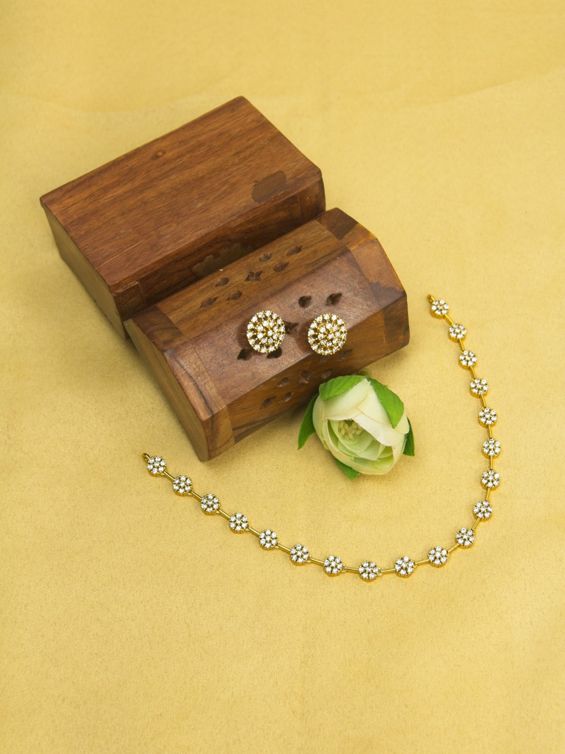 Floral Blossom CZ Necklace Set with Studs – Elegant Gold Finish Jewellery