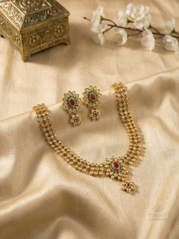 CZ Floral Short Necklace with Earrings