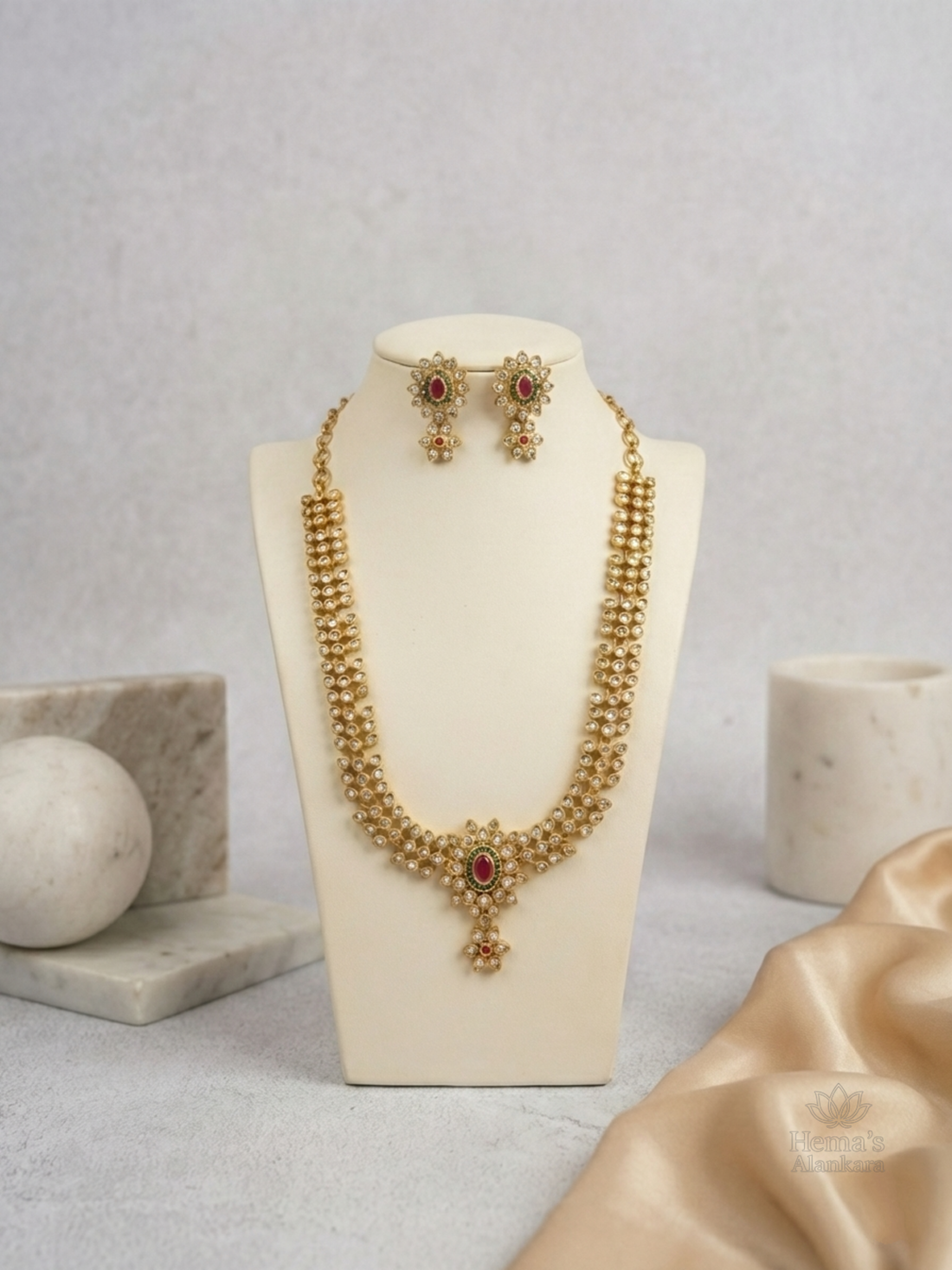 CZ Floral Short Necklace with Earrings