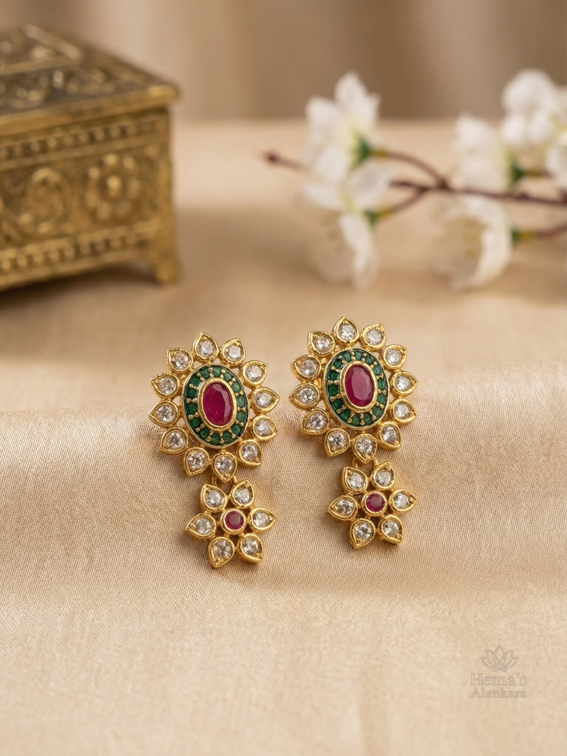 CZ Floral Short Necklace with Earrings