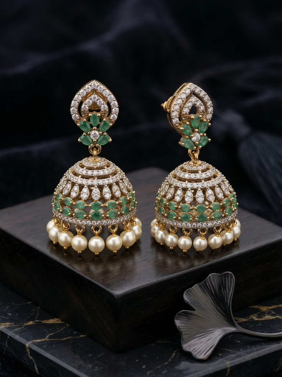 Ratnaprabha Jhumka Earrings with Pearl Drops-Traditional Gold Plated Temple Jewelry