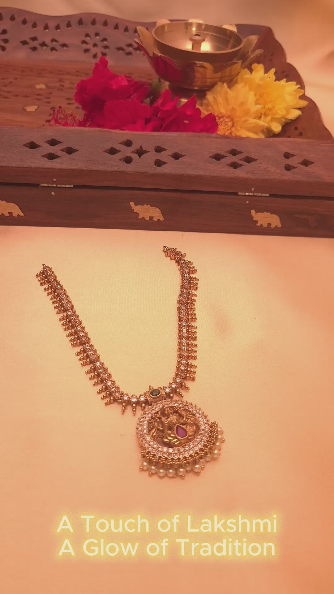 Surya Kirana Lakshmi Temple Necklace Set with Earrings